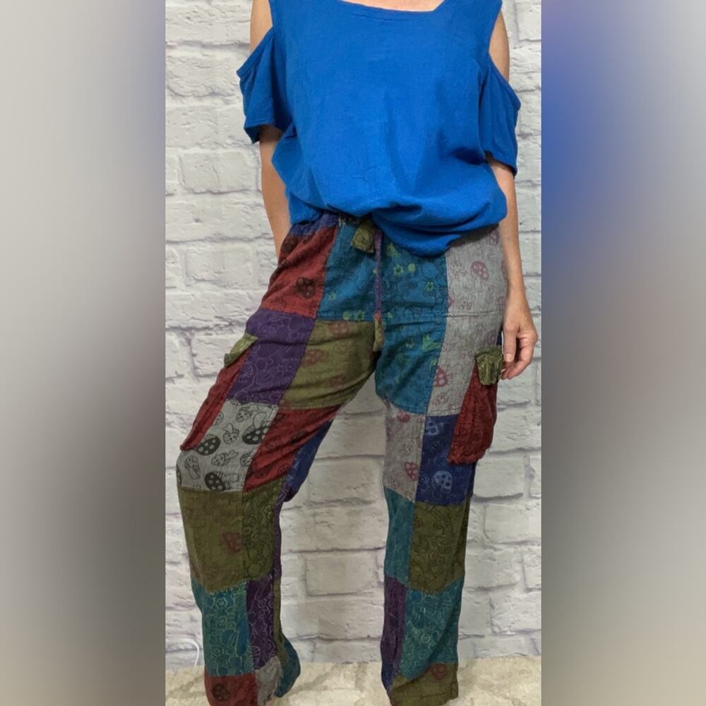 Patchwork Multicolor Mushroom Cargo Pants/Joggers - image 1